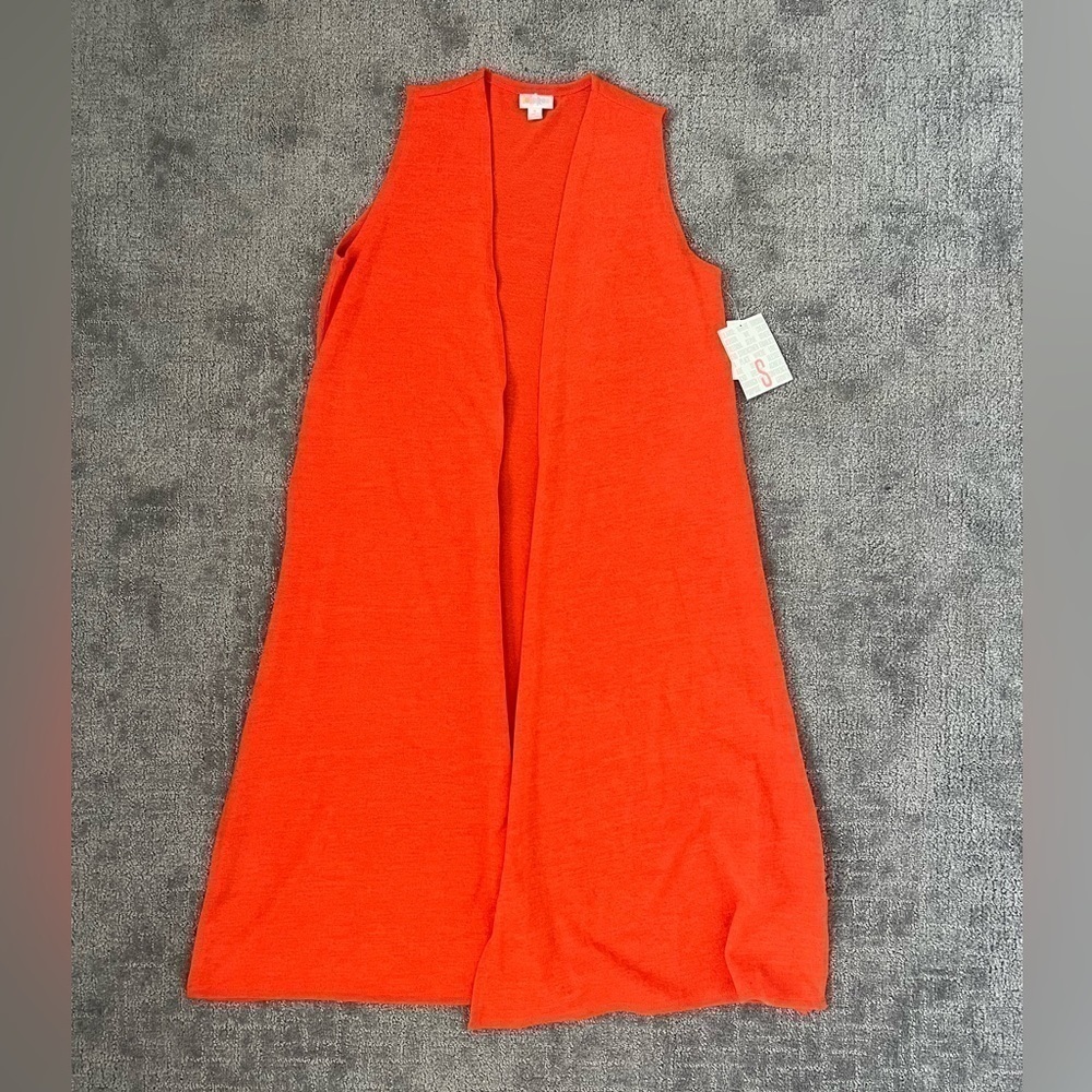 LulaRoe Orange Brushed Duster Sleeveless Cardigan Sweater